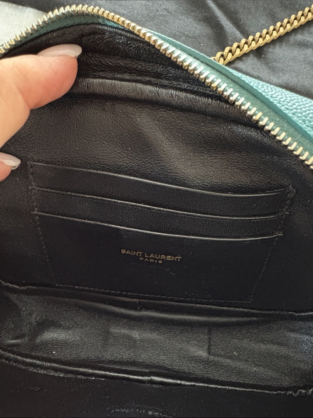 YSL RARE & NWT Teal Quilted Leather Camera Crossbody with Gold Hardware - Picture 7 of 7